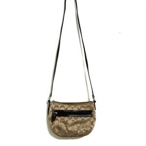 Coach Khaki Sateen Signature Crossbody Brown Tan Vintage Top zip Y2K Retro EUC